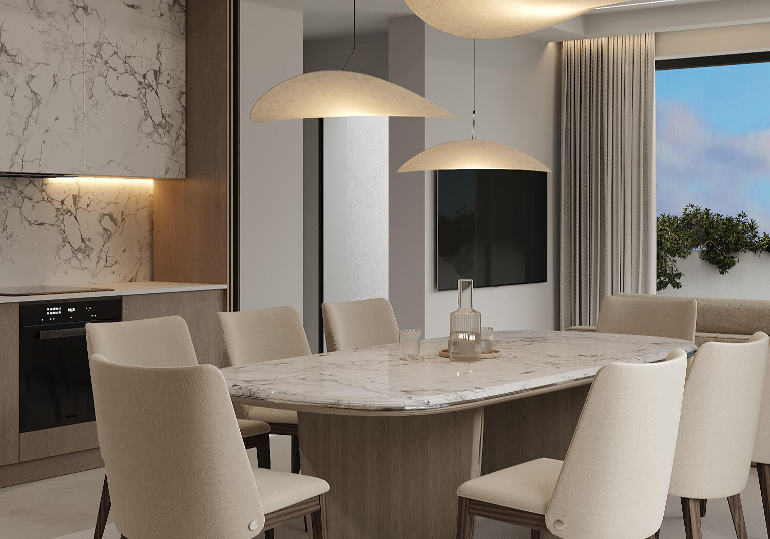 Large dining table with designer chairs for ultimate comfort